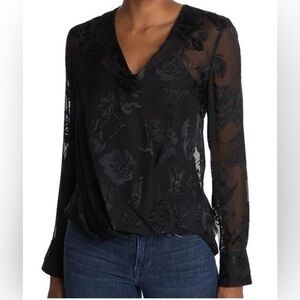 Rag & Bone 100% Silk Elegant Black Floral Sheer Top size Small